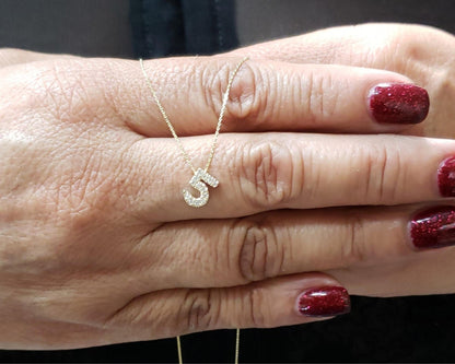 14Kt Gold Number Diamond Pendant Necklace