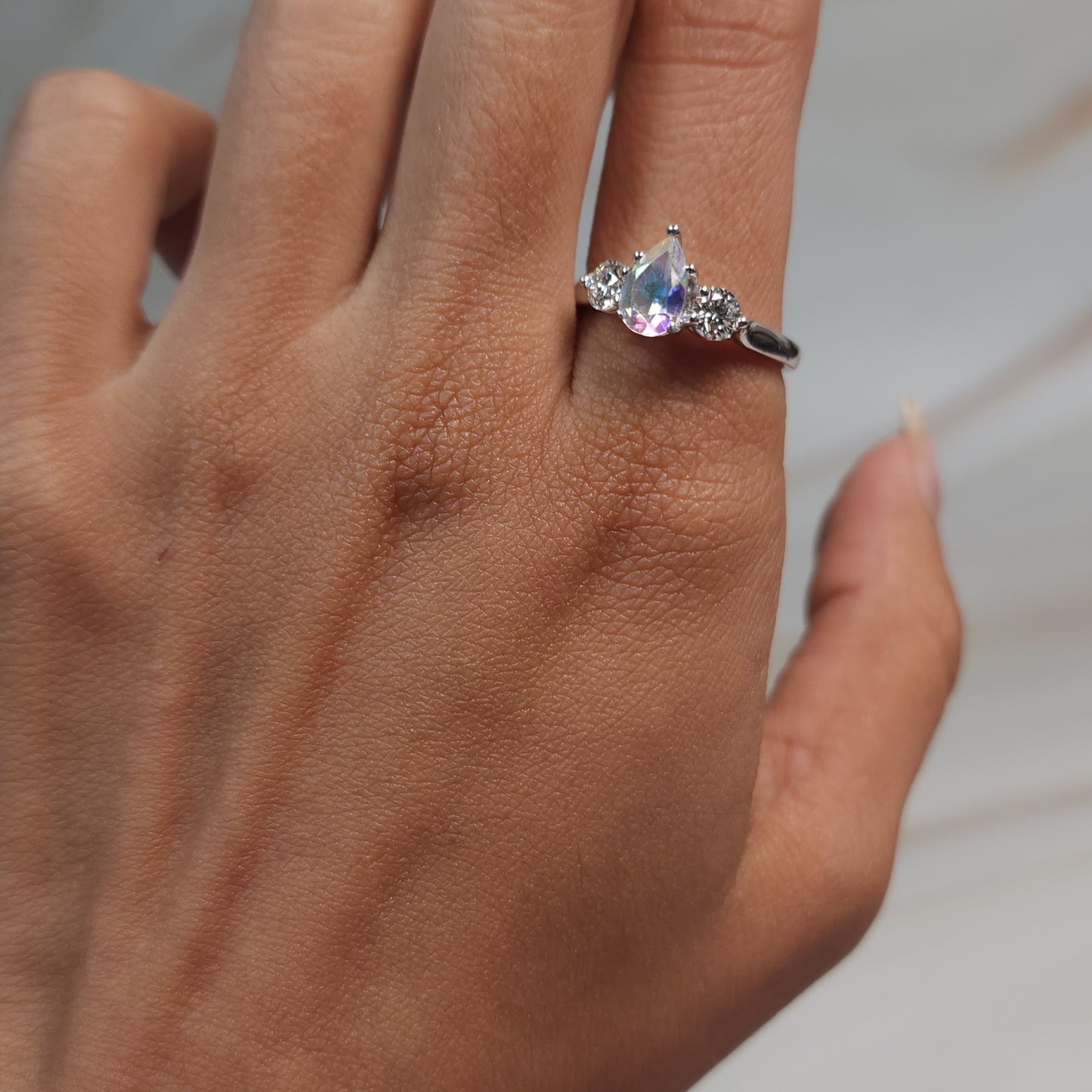 Natural Mercury Mist Mystic Topaz & Lab Grown Diamond Pear Round ring .925 Sterling Silver