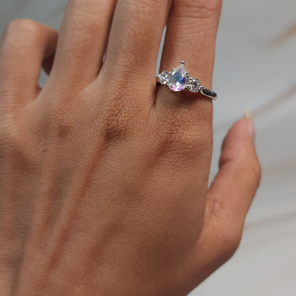 Natural Mercury Mist Mystic Topaz & Lab Grown Diamond Pear Round ring .925 Sterling Silver