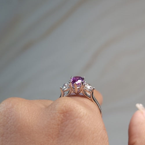 Created Alexandrite & Lab Grown Diamond Pear Round ring .925 Sterling Silver