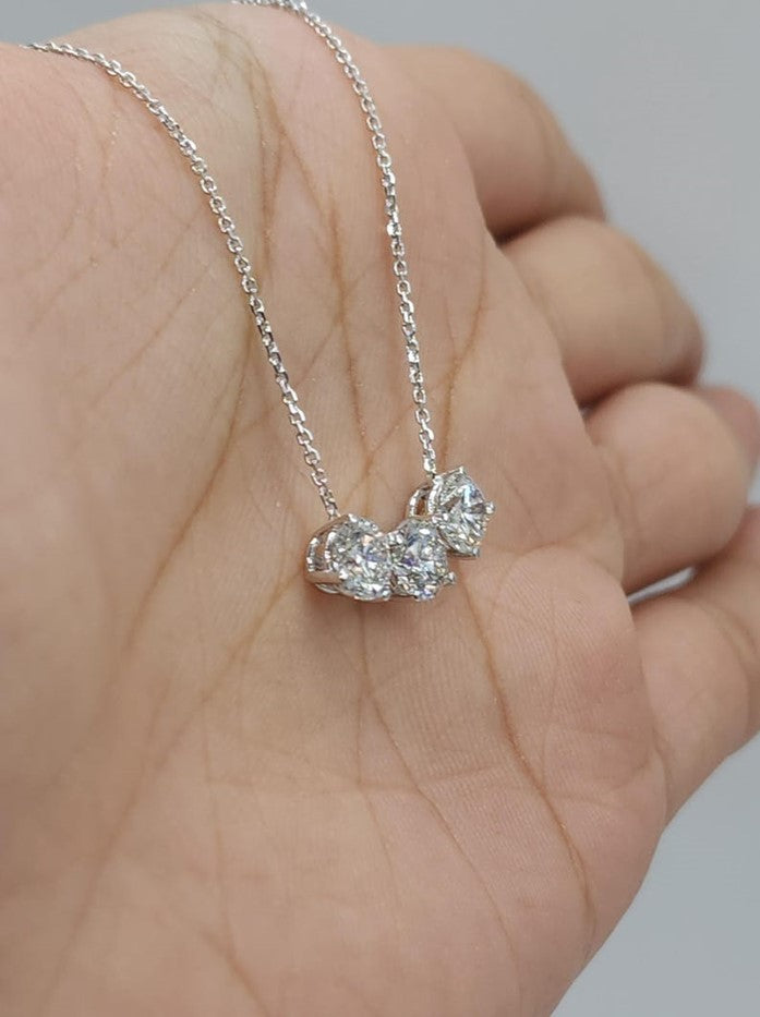 14Kt Gold 1.50 Ct Lab Grown Diamond 3 Stone Diamond Pendant Necklace