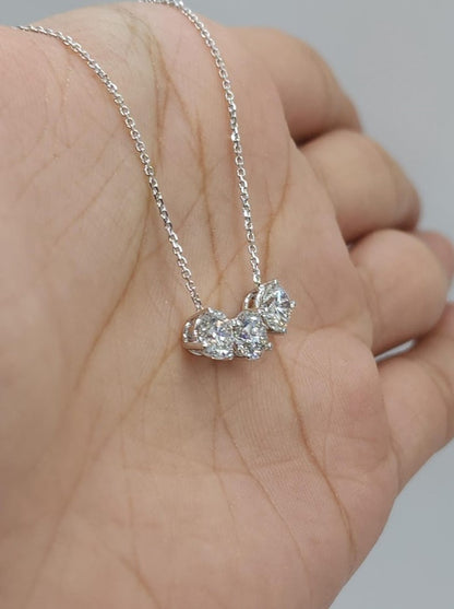 14Kt Gold 1.50 Ct Lab Grown Diamond 3 Stone Diamond Pendant Necklace