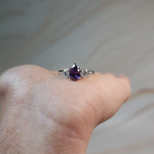 Simulated Amethyst & Lab Grown Diamond Pear Round ring .925 Sterling Silver