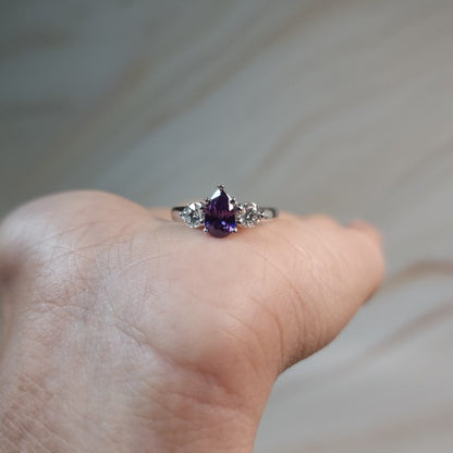 Simulated Amethyst & Lab Grown Diamond Pear Round ring .925 Sterling Silver