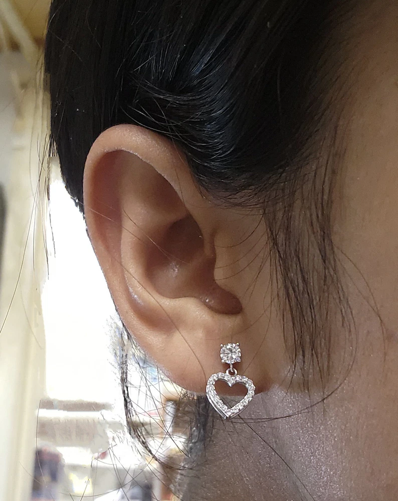 14Kt Gold 0.75 Ct Lab Grown Diamond Open Heart Dangle Stud Earrings