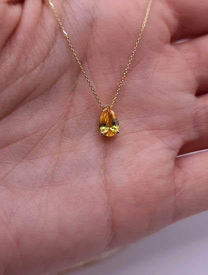 14Kt Gold Yellow Citrine Teardrop Pendant Necklace