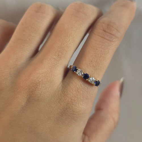 14Kt Gold 0.50 Ct 5 Stone Blue Sapphire & Lab Grown Diamond Ring