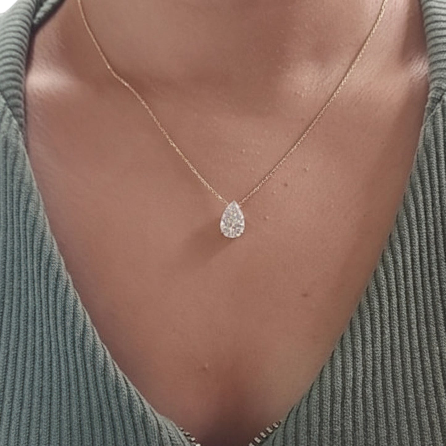 14Kt Gold 3 Ct IGI Certified Pear Shape Lab Grown Diamond Solitaire Pendant