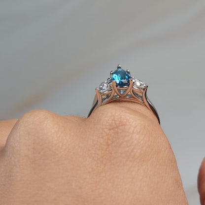 London Blue Topaz & Lab Grown Diamond Pear Round ring .925 Sterling Silver