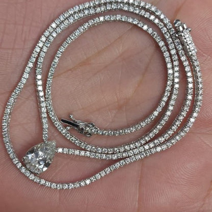 14Kt Gold 4.11 Ct 17-inch Lab Grown Teardrop Diamond Tennis Necklace