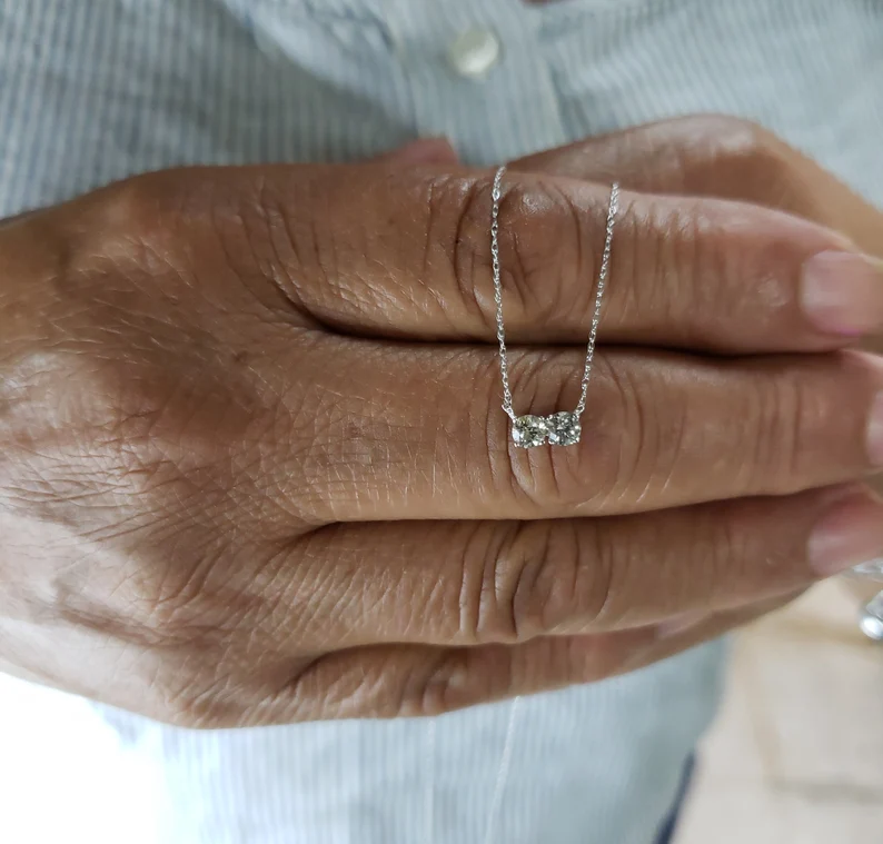 14Kt Gold 0.30 Ct Lab Grown Diamond 2 Stones Pendant Necklace
