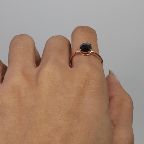 14Kt Gold 1 Ct Natural Rose Cut Black Diamond Ring