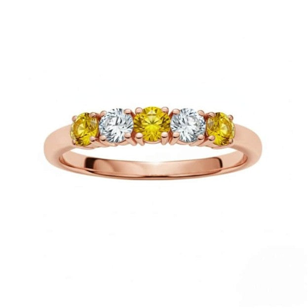 14Kt Gold 0.50 Ct 5 Stone Yellow Citrine & Lab Grown Diamond Ring