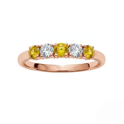 14Kt Gold 0.50 Ct 5 Stone Yellow Citrine & Lab Grown Diamond Ring