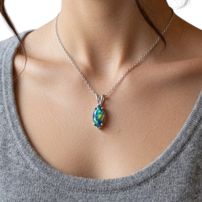 14Kt Gold Black Opal Marquise Pendant