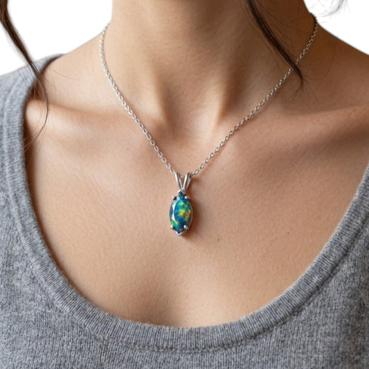 14Kt Gold Black Opal Marquise Pendant