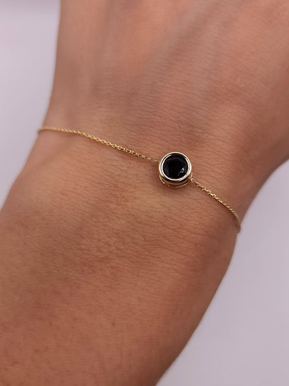 14Kt Gold Blue Sapphire Round Bezel Bracelet