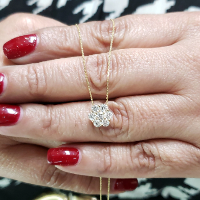 14Kt Gold 0.70 Ct Lab Grown Diamond Cluster Pendant Necklace