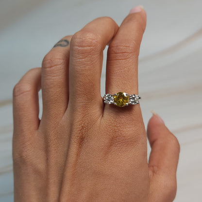 Simulated Yellow Citrine & 1Ct Lab Grown Diamond Round ring .925 Sterling Silver