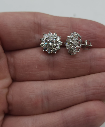 14Kt Gold 3.34 Ct Lab Grown Halo Diamond Earrings