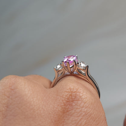 Created Pink Sapphire & Lab Grown Diamond Pear Round ring .925 Sterling Silver