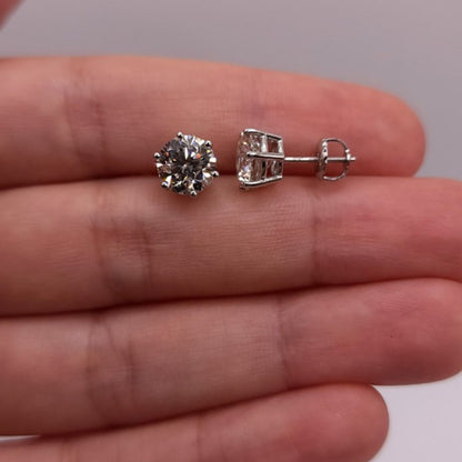 14Kt Gold 5 Ct 6 Prong Lab Grown Diamond Stud Earrings