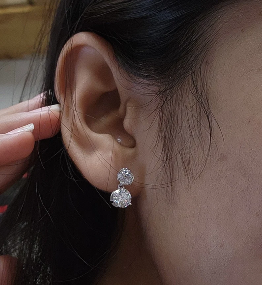 14Kt Gold 3 Ct Lab Grown Diamond 3 Prong Dangle Stud Earrings