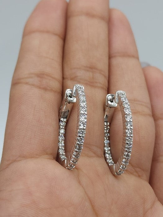 14Kt Gold 1.29 Ct Lab Grown Diamond Inside & Outside Huggie Hoop Earrings