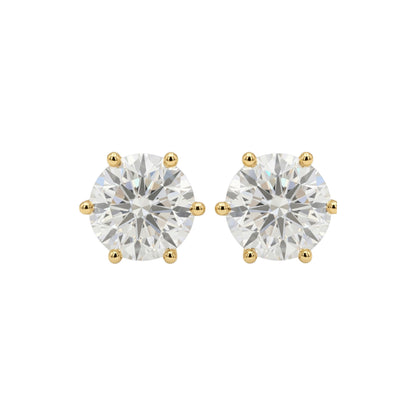 14Kt Gold 5 Ct 6 Prong Lab Grown Diamond Stud Earrings