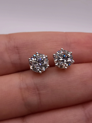 14Kt Gold 2 Ct Lab Grown Diamond 6 Prong Stud Earrings