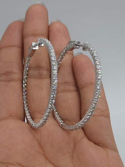 14Kt Gold 3 Ct Lab Grown Diamond Inside & Outside Huggie Hoop Earrings