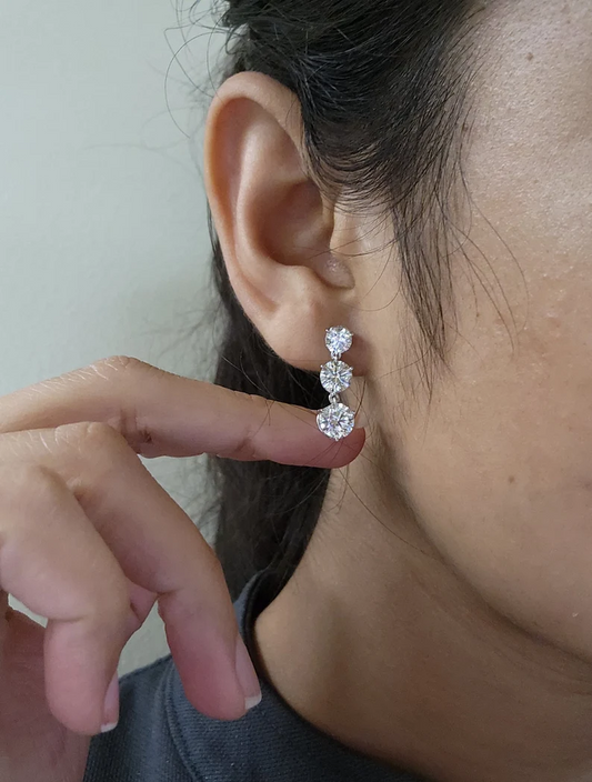14Kt Gold 4.90 Ct Lab Grown Diamond 3 Stones Dangle Stud Earrings