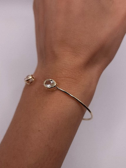 14Kt Gold Zirconia Oval Bezel Bangle Bracelet