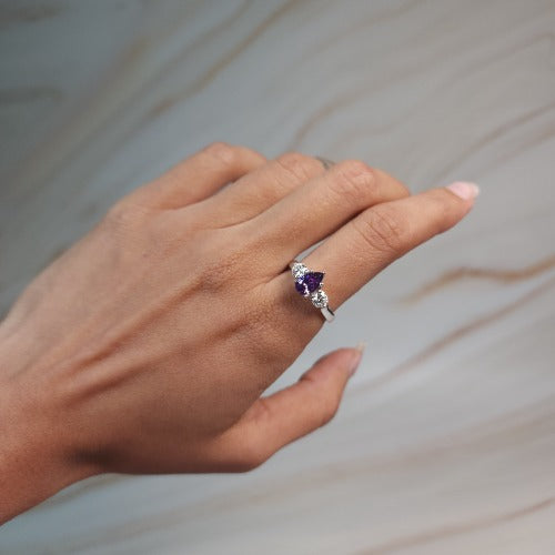 Simulated Amethyst & Lab Grown Diamond Pear Round ring .925 Sterling Silver