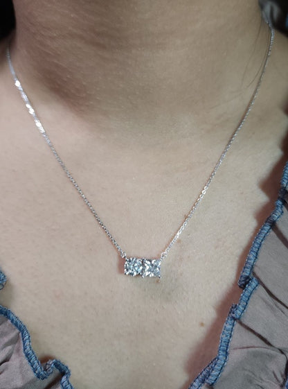 14Kt Gold 1.70 Ct 2 Stone Princess Cut & Round Lab Grown Diamond Necklace