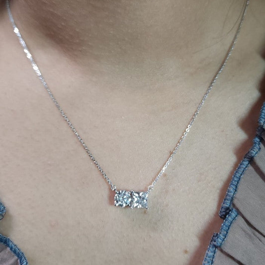 14Kt Gold 1.70 Ct 2 Stone Princess Cut & Round Lab Grown Diamond Necklace