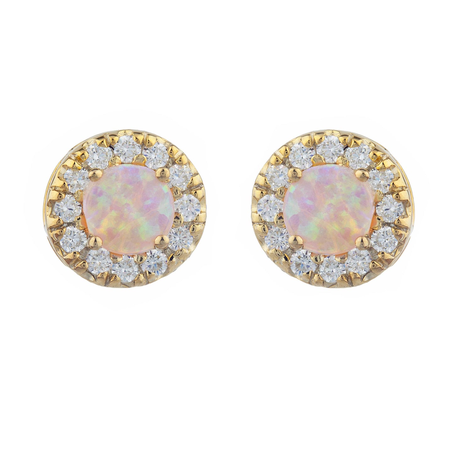 14Kt Gold Simulated Pink Opal Halo Design Stud Earrings