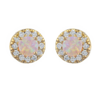 14Kt Gold Simulated Pink Opal Halo Design Stud Earrings
