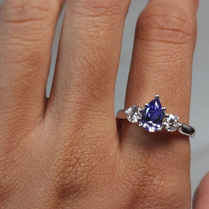 Simulated Tanzanite & Lab Grown Diamond Pear Round ring .925 Sterling Silver
