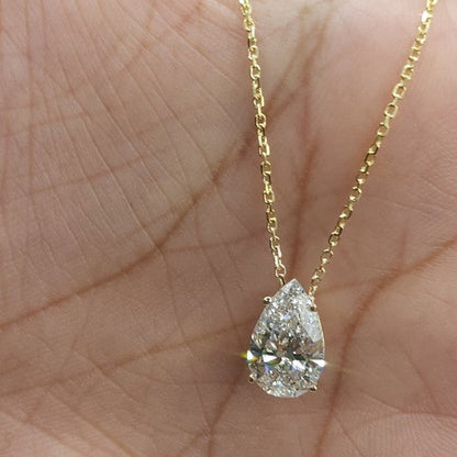14Kt Gold 4 Ct IGI Certified Pear Shape Lab Grown Diamond Solitaire Pendant