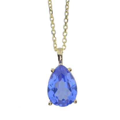 14Kt Gold Tanzanite Teardrop Pendant Necklace