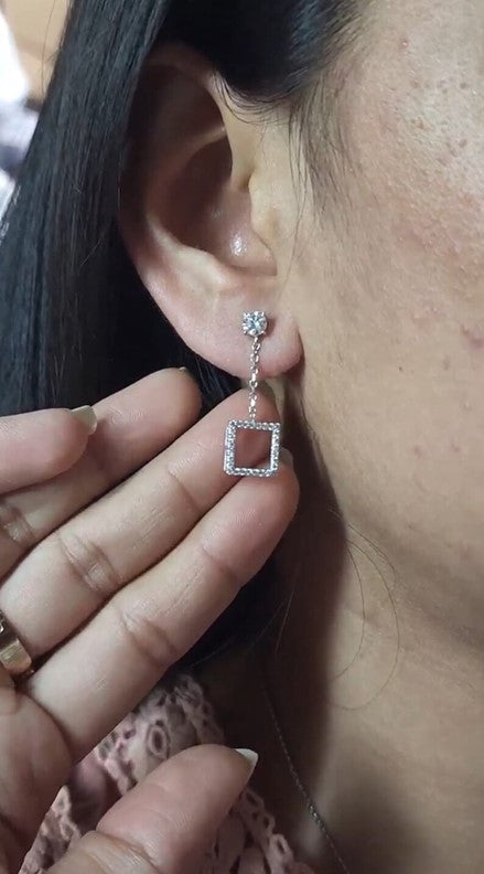 14Kt Gold 0.97 Ct Lab Grown Open Square Diamond Dangle Stud Earrings