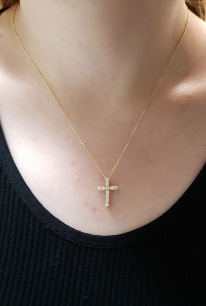 14Kt Gold 0.50 Ct Lab Grown Diamond Cross Pendant Necklace