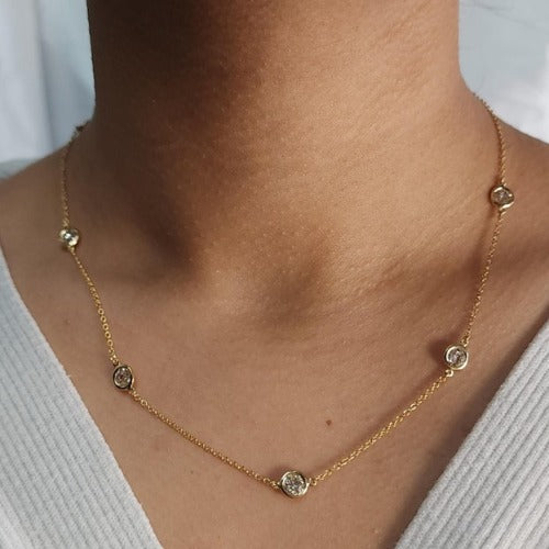 14Kt Gold 1.75 Ct 7 Stone Lab Grown Diamond By the Yard Necklace