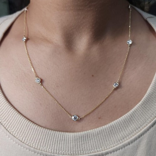 14Kt Gold 1.75 Ct 7 Stone Lab Grown Diamond By the Yard Necklace