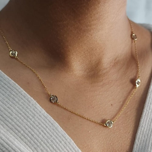 14Kt Gold 1.75 Ct 7 Stone Lab Grown Diamond By the Yard Necklace