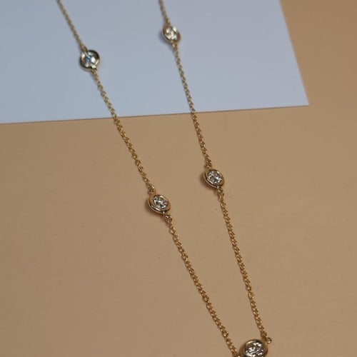 14Kt Gold 1.75 Ct 7 Stone Lab Grown Diamond By the Yard Necklace