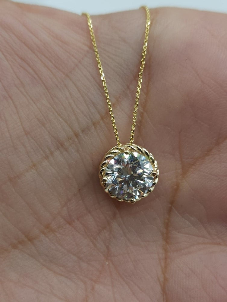 14Kt Gold 2 Ct Lab Grown Diamond Pendant Necklace