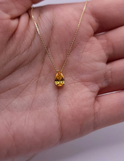 14Kt Gold Yellow Citrine Teardrop Pendant Necklace