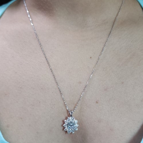 14Kt Gold 1.78 Ct Lab Grown Oval Diamond Solitaire Halo Pendant Necklace